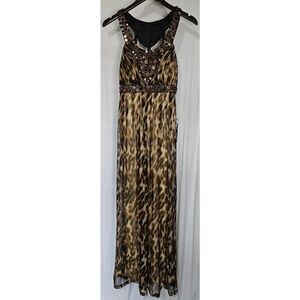 NWT Sue Wong 100% Silk Leopard Beaded Formal Prom Dress